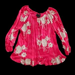 Liv Los Angeles XL Fuschia Pink/White Floral Boho Blouse